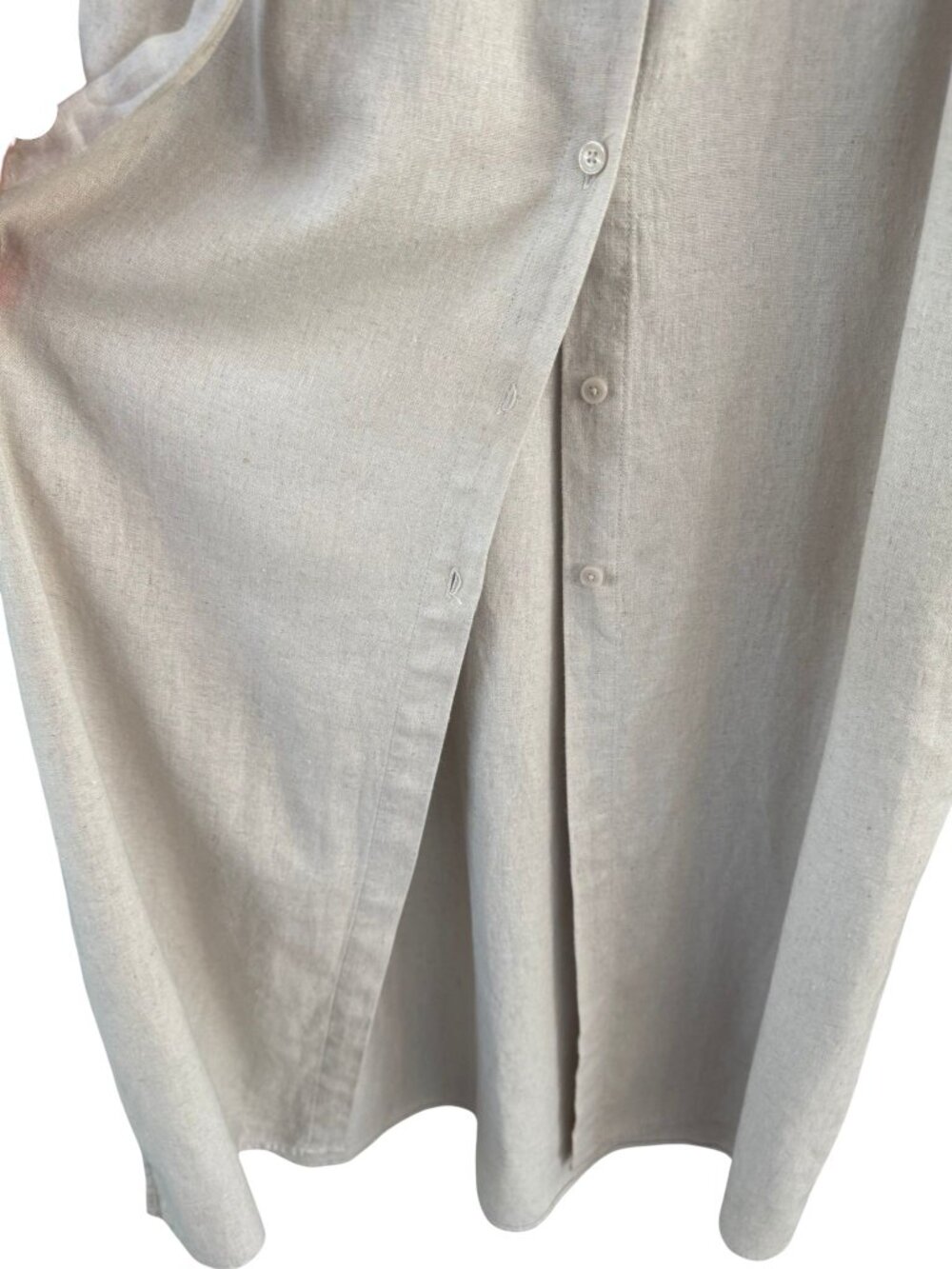 Calvin Klein Linen Blend Shirt Dress Belted Midi Beige Button Front Women's M - Picture 7 of 10